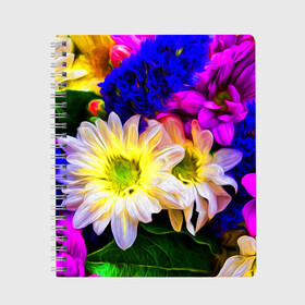 Тетрадь с принтом Райские цветы в Екатеринбурге, 100% бумага | 48 листов, плотность листов — 60 г/м2, плотность картонной обложки — 250 г/м2. Листы скреплены сбоку удобной пружинной спиралью. Уголки страниц и обложки скругленные. Цвет линий — светло-серый
 | Тематика изображения на принте: color | колорит | лепестки | цвет | цветок | цветочки | цветы