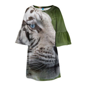 Детское платье 3D с принтом Белый тигр в Екатеринбурге, 100% полиэстер | прямой силуэт, чуть расширенный к низу. Круглая горловина, на рукавах — воланы | абессинкая | домашние | животные | кот | котенок | кошка | порода | сиамская | тигр | хищник