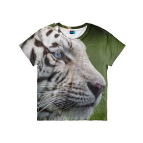 Детская футболка 3D с принтом Белый тигр в Екатеринбурге, 100% гипоаллергенный полиэфир | прямой крой, круглый вырез горловины, длина до линии бедер, чуть спущенное плечо, ткань немного тянется | абессинкая | домашние | животные | кот | котенок | кошка | порода | сиамская | тигр | хищник