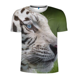 Мужская футболка 3D спортивная с принтом Белый тигр в Екатеринбурге, 100% полиэстер с улучшенными характеристиками | приталенный силуэт, круглая горловина, широкие плечи, сужается к линии бедра | Тематика изображения на принте: абессинкая | домашние | животные | кот | котенок | кошка | порода | сиамская | тигр | хищник