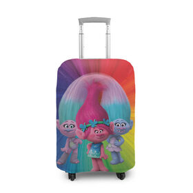 Чехол для чемодана 3D с принтом Тролли в Екатеринбурге, 86% полиэфир, 14% спандекс | двустороннее нанесение принта, прорези для ручек и колес | princess poppy | troll poppy | troll satin and chenille | trolls | розочка | сатинка и синелька | тролли | цветан