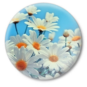 Значок с принтом Ромашки в Екатеринбурге,  металл | круглая форма, металлическая застежка в виде булавки | flower | цветы