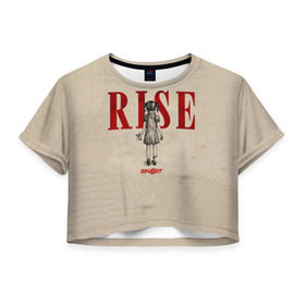 Женская футболка 3D укороченная с принтом Rise в Екатеринбурге, 100% полиэстер | круглая горловина, длина футболки до линии талии, рукава с отворотами | skillet