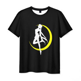 Мужская футболка 3D с принтом Сейлор Мун в Екатеринбурге, 100% полиэфир | прямой крой, круглый вырез горловины, длина до линии бедер | logo | moon | девушка | детство | желтый | луна | мультик | мультики | черный