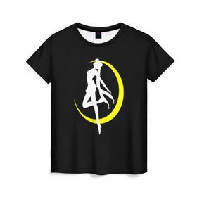 Женская футболка 3D с принтом Сейлор Мун в Екатеринбурге, 100% полиэфир ( синтетическое хлопкоподобное полотно) | прямой крой, круглый вырез горловины, длина до линии бедер | logo | moon | девушка | детство | желтый | луна | мультик | мультики | черный