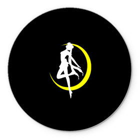 Коврик круглый с принтом Сейлор Мун в Екатеринбурге, резина и полиэстер | круглая форма, изображение наносится на всю лицевую часть | Тематика изображения на принте: logo | moon | девушка | детство | желтый | луна | мультик | мультики | черный
