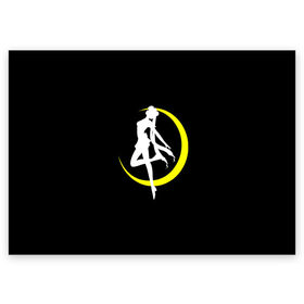 Поздравительная открытка с принтом Сейлор Мун в Екатеринбурге, 100% бумага | плотность бумаги 280 г/м2, матовая, на обратной стороне линовка и место для марки
 | Тематика изображения на принте: logo | moon | девушка | детство | желтый | луна | мультик | мультики | черный