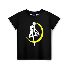 Детская футболка 3D с принтом Сейлор Мун в Екатеринбурге, 100% гипоаллергенный полиэфир | прямой крой, круглый вырез горловины, длина до линии бедер, чуть спущенное плечо, ткань немного тянется | Тематика изображения на принте: logo | moon | девушка | детство | желтый | луна | мультик | мультики | черный