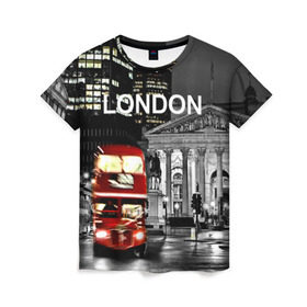 Женская футболка 3D с принтом Улицы Лондона в Екатеринбурге, 100% полиэфир ( синтетическое хлопкоподобное полотно) | прямой крой, круглый вырез горловины, длина до линии бедер | Тематика изображения на принте: bus | city | england | evening | lights | london | night | street | two storey | united kingdom | автобус | англия | великобритания | вечер | город | двухэтажный | лондон | ночь | огни | улица