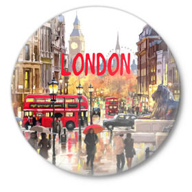 Значок с принтом Улицы Лондона в Екатеринбурге,  металл | круглая форма, металлическая застежка в виде булавки | england | london | united kingdom | англия | великобритания | город | лондон