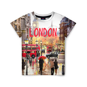 Детская футболка 3D с принтом Улицы Лондона в Екатеринбурге, 100% гипоаллергенный полиэфир | прямой крой, круглый вырез горловины, длина до линии бедер, чуть спущенное плечо, ткань немного тянется | england | london | united kingdom | англия | великобритания | город | лондон