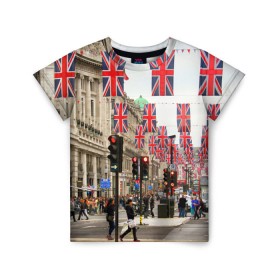Детская футболка 3D с принтом Улицы Лондона в Екатеринбурге, 100% гипоаллергенный полиэфир | прямой крой, круглый вырез горловины, длина до линии бедер, чуть спущенное плечо, ткань немного тянется | Тематика изображения на принте: city | england | flags | london | moving | pedestrians | people | street | traffic lights | united kingdom | англия | великобритания | город | лондон | люди | переход | пешеходы | светофоры | улица | флаги