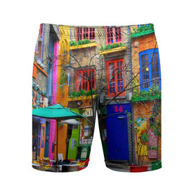 Мужские шорты 3D спортивные с принтом Улицы Лондона в Екатеринбурге,  |  | bright | city | color | courtyard | england | london | paint | street | united kingdom | англия | великобритания | город | дворик | краски | лондон | улица | цвет | яркие