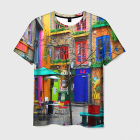 Мужская футболка 3D с принтом Улицы Лондона в Екатеринбурге, 100% полиэфир | прямой крой, круглый вырез горловины, длина до линии бедер | Тематика изображения на принте: bright | city | color | courtyard | england | london | paint | street | united kingdom | англия | великобритания | город | дворик | краски | лондон | улица | цвет | яркие