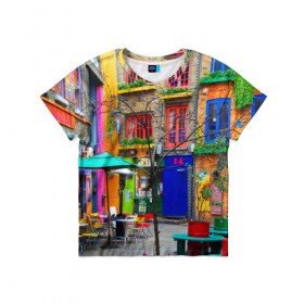 Детская футболка 3D с принтом Улицы Лондона в Екатеринбурге, 100% гипоаллергенный полиэфир | прямой крой, круглый вырез горловины, длина до линии бедер, чуть спущенное плечо, ткань немного тянется | bright | city | color | courtyard | england | london | paint | street | united kingdom | англия | великобритания | город | дворик | краски | лондон | улица | цвет | яркие