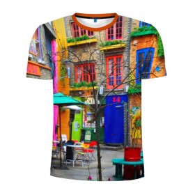 Мужская футболка 3D спортивная с принтом Улицы Лондона в Екатеринбурге, 100% полиэстер с улучшенными характеристиками | приталенный силуэт, круглая горловина, широкие плечи, сужается к линии бедра | bright | city | color | courtyard | england | london | paint | street | united kingdom | англия | великобритания | город | дворик | краски | лондон | улица | цвет | яркие