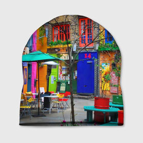 Шапка 3D с принтом Улицы Лондона в Екатеринбурге, 100% полиэстер | универсальный размер, печать по всей поверхности изделия | bright | city | color | courtyard | england | london | paint | street | united kingdom | англия | великобритания | город | дворик | краски | лондон | улица | цвет | яркие