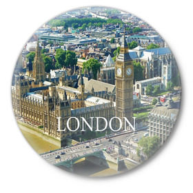 Значок с принтом Улицы Лондона в Екатеринбурге,  металл | круглая форма, металлическая застежка в виде булавки | city | england | london | united kingdom | англия | великобритания | город | лондон