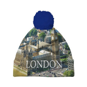 Шапка 3D c помпоном с принтом Улицы Лондона в Екатеринбурге, 100% полиэстер | универсальный размер, печать по всей поверхности изделия | city | england | london | united kingdom | англия | великобритания | город | лондон