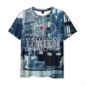Мужская футболка 3D с принтом Улицы Лондона в Екатеринбурге, 100% полиэфир | прямой крой, круглый вырез горловины, длина до линии бедер | city | england | flag | heart | i | london | love | street | united kingdom | англия | великобритания | город | лондон | люблю | сердце | улица | флаг | я