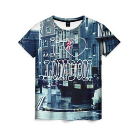 Женская футболка 3D с принтом Улицы Лондона в Екатеринбурге, 100% полиэфир ( синтетическое хлопкоподобное полотно) | прямой крой, круглый вырез горловины, длина до линии бедер | Тематика изображения на принте: city | england | flag | heart | i | london | love | street | united kingdom | англия | великобритания | город | лондон | люблю | сердце | улица | флаг | я
