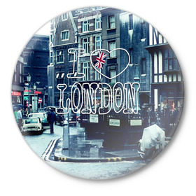 Значок с принтом Улицы Лондона в Екатеринбурге,  металл | круглая форма, металлическая застежка в виде булавки | city | england | flag | heart | i | london | love | street | united kingdom | англия | великобритания | город | лондон | люблю | сердце | улица | флаг | я