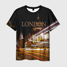Мужская футболка 3D с принтом Улицы Лондона в Екатеринбурге, 100% полиэфир | прямой крой, круглый вырез горловины, длина до линии бедер | city | england | lights | london | night | street | united kingdom | англия | великобритания | город | лондон | ночь | огни | улица