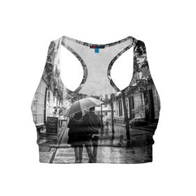 Женский спортивный топ 3D с принтом Улицы Лондона в Екатеринбурге, 82% полиэстер, 18% спандекс Ткань безопасна для здоровья, позволяет коже дышать, не мнется и не растягивается |  | англия | бульвар | великобритания | влюбленные | дождь | зонтик | лондон | улица