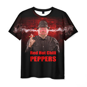 Мужская футболка 3D с принтом Red Hot Chili Peppers в Екатеринбурге, 100% полиэфир | прямой крой, круглый вырез горловины, длина до линии бедер | Тематика изображения на принте: звезда | красный | кумир | музыка | перец | рок | рок группа | хит