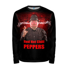 Мужской лонгслив 3D с принтом Red Hot Chili Peppers в Екатеринбурге, 100% полиэстер | длинные рукава, круглый вырез горловины, полуприлегающий силуэт | Тематика изображения на принте: звезда | красный | кумир | музыка | перец | рок | рок группа | хит