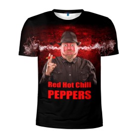 Мужская футболка 3D спортивная с принтом Red Hot Chili Peppers в Екатеринбурге, 100% полиэстер с улучшенными характеристиками | приталенный силуэт, круглая горловина, широкие плечи, сужается к линии бедра | Тематика изображения на принте: звезда | красный | кумир | музыка | перец | рок | рок группа | хит