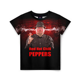 Детская футболка 3D с принтом Red Hot Chili Peppers в Екатеринбурге, 100% гипоаллергенный полиэфир | прямой крой, круглый вырез горловины, длина до линии бедер, чуть спущенное плечо, ткань немного тянется | звезда | красный | кумир | музыка | перец | рок | рок группа | хит