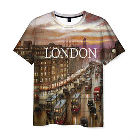 Мужская футболка 3D с принтом Улицы Лондона в Екатеринбурге, 100% полиэфир | прямой крой, круглый вырез горловины, длина до линии бедер | city | england | london | united kingdom | англия | великобритания | город | лондон | ночь | огни | улица