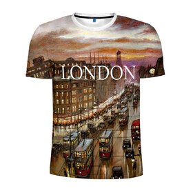 Мужская футболка 3D спортивная с принтом Улицы Лондона в Екатеринбурге, 100% полиэстер с улучшенными характеристиками | приталенный силуэт, круглая горловина, широкие плечи, сужается к линии бедра | city | england | london | united kingdom | англия | великобритания | город | лондон | ночь | огни | улица
