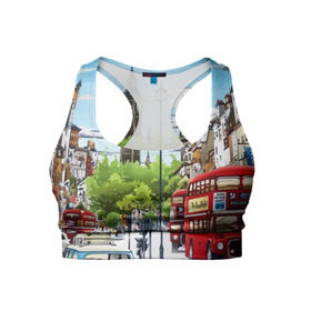 Женский спортивный топ 3D с принтом Улицы Лондона в Екатеринбурге, 82% полиэстер, 18% спандекс Ткань безопасна для здоровья, позволяет коже дышать, не мнется и не растягивается |  | city | england | london | united kingdom | англия | великобритания | город | лондон
