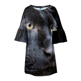 Детское платье 3D с принтом Черная пантера в Екатеринбурге, 100% полиэстер | прямой силуэт, чуть расширенный к низу. Круглая горловина, на рукавах — воланы | животные | кис | киска | кот | котенок | котик | кошечка | кошка | пантера | рысь | тигр | хищник