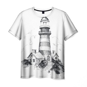 Мужская футболка 3D с принтом Маяк в Екатеринбурге, 100% полиэфир | прямой крой, круглый вырез горловины, длина до линии бедер | вмф | карандаш | маяк | море | моряк | речник | флот