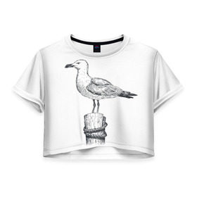 Женская футболка 3D укороченная с принтом Чайка в Екатеринбурге, 100% полиэстер | круглая горловина, длина футболки до линии талии, рукава с отворотами | вмф | море | моряк | речник | флот | чайка