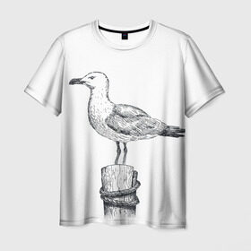 Мужская футболка 3D с принтом Чайка в Екатеринбурге, 100% полиэфир | прямой крой, круглый вырез горловины, длина до линии бедер | Тематика изображения на принте: вмф | море | моряк | речник | флот | чайка