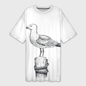 Платье-футболка 3D с принтом Чайка в Екатеринбурге,  |  | вмф | море | моряк | речник | флот | чайка