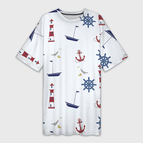 Платье-футболка 3D с принтом Речник в Екатеринбурге,  |  | вода | маяк | море | флот | якорь