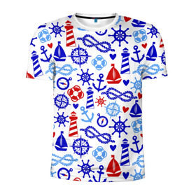 Мужская футболка 3D спортивная с принтом Речник в Екатеринбурге, 100% полиэстер с улучшенными характеристиками | приталенный силуэт, круглая горловина, широкие плечи, сужается к линии бедра | вода | канат | компас | круг | маяк | море | парус | спасатель | узел | якорь