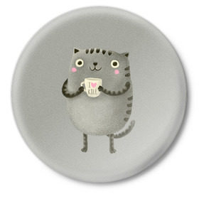 Значок с принтом Cat Love Kill в Екатеринбурге,  металл | круглая форма, металлическая застежка в виде булавки | animal | beast | cat | feline | kill | kitty | love | meow | взгляд | животное | зверь | кот | котенок | котик | кофе | кошка | любовь | мяу | чай