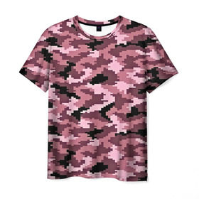 Мужская футболка 3D с принтом Розовый камуфляж в Екатеринбурге, 100% полиэфир | прямой крой, круглый вырез горловины, длина до линии бедер | пиксельный