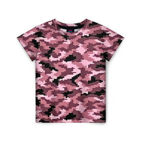 Детская футболка 3D с принтом Розовый камуфляж в Екатеринбурге, 100% гипоаллергенный полиэфир | прямой крой, круглый вырез горловины, длина до линии бедер, чуть спущенное плечо, ткань немного тянется | Тематика изображения на принте: пиксельный