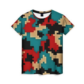 Женская футболка 3D с принтом Camouflage в Екатеринбурге, 100% полиэфир ( синтетическое хлопкоподобное полотно) | прямой крой, круглый вырез горловины, длина до линии бедер | камуфляж | пиксельный | разноцветный