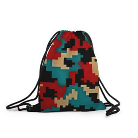 Рюкзак-мешок 3D с принтом Camouflage в Екатеринбурге, 100% полиэстер | плотность ткани — 200 г/м2, размер — 35 х 45 см; лямки — толстые шнурки, застежка на шнуровке, без карманов и подкладки | камуфляж | пиксельный | разноцветный