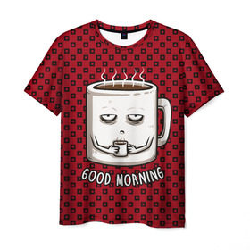Мужская футболка 3D с принтом Good Morning в Екатеринбурге, 100% полиэфир | прямой крой, круглый вырез горловины, длина до линии бедер | coffee | кофе | кружка | утро | чашка