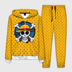 Мужской костюм 3D с принтом One Pirate в Екатеринбурге, 100% полиэстер | Манжеты и пояс оформлены тканевой резинкой, двухслойный капюшон со шнурком для регулировки, карманы спереди | Тематика изображения на принте: bone | jack | luffy | ocean | one piece | pirate | sea | skull | treasure | большой куш | брук | джек | клад | луффи | море | нами | океан | пират | робин | санджи | сокровище | флаг | франки | череп