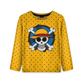 Детский лонгслив 3D с принтом One Pirate в Екатеринбурге, 100% полиэстер | длинные рукава, круглый вырез горловины, полуприлегающий силуэт
 | bone | jack | luffy | ocean | one piece | pirate | sea | skull | treasure | большой куш | брук | джек | клад | луффи | море | нами | океан | пират | робин | санджи | сокровище | флаг | франки | череп